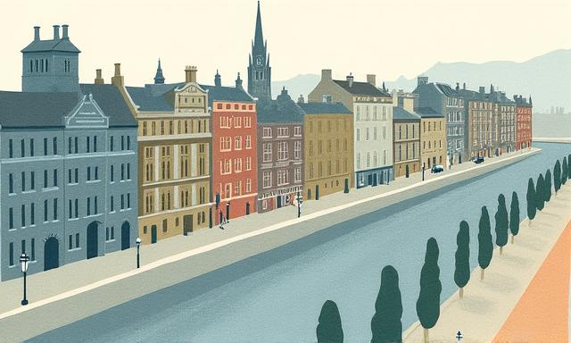 Stylized map of Edinburgh, indicating the location of Epiphany Travel's office in a serene, artistic style.