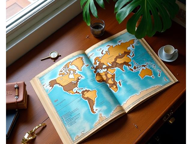 Map and travel planning tools spread out on an elegant table