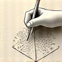 Icon representing bespoke craftsmanship: a hand drawing or designing a detailed map or swirling artistic pattern.